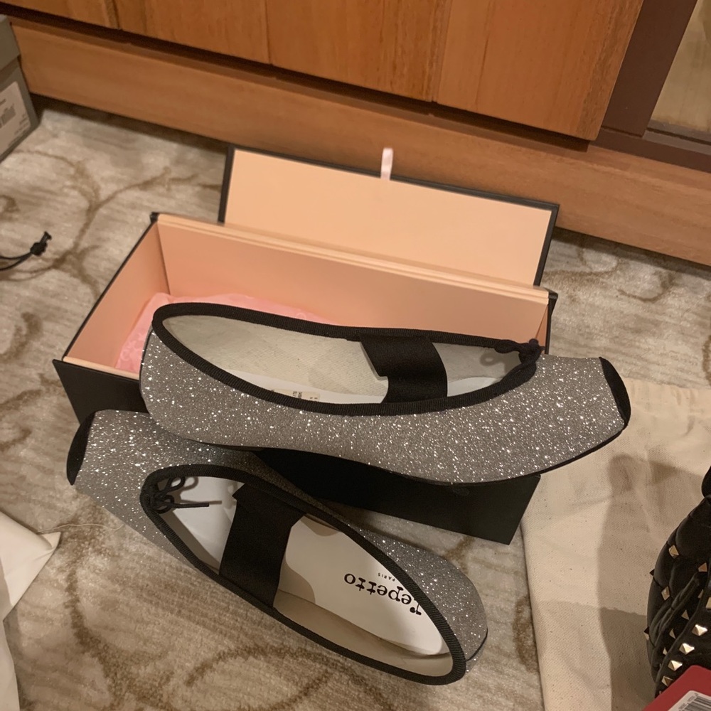 Repetto Catherine Glitter Ballerina Flats Silver